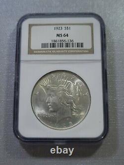 1923 P Peace Silver Dollar NGC MS64 Bold Detail Bright White High Grade $1 Gem