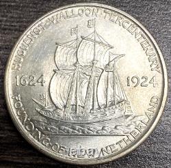 1924 Huguenot Commemorative Silver Half Dollar High Grade UNC White