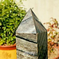 803g High Grade Silver Sheen Obsidian Rock Point Healing Obelisk Wand Tower