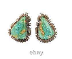 A+ Navajo Sterling Silver High Grade Green Turquoise Earrings Norvin Johnson