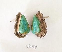 A+ Navajo Sterling Silver High Grade Green Turquoise Earrings Norvin Johnson
