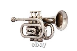 HIGH GRADE! SILVER NICKEL PLATED FREE CASE+MOUTHPIECE Bb FLAT POCKET TRUMPET