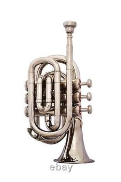HIGH GRADE! SILVER NICKEL PLATED FREE CASE+MOUTHPIECE Bb FLAT POCKET TRUMPET
