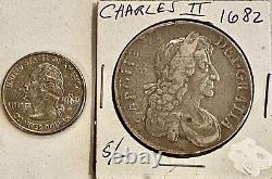 High Grade- 1682- Charles II Silver 1/2 Crown Great Britain Coin
