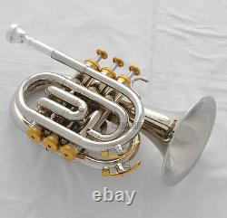 High grade Silver Nickel Plated Pocket Trumpet B-flat Horn Large bell New Case