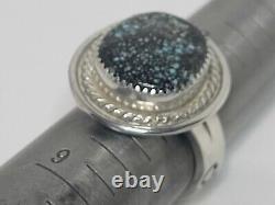 Kingman High Grade Turquoise Sterling Silver Ring Size 7-1/2 Signed 9.9g