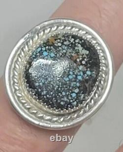 Kingman High Grade Turquoise Sterling Silver Ring Size 7-1/2 Signed 9.9g