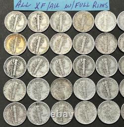 Mercury Silver Dimes Lot of 50 XF/AU Coins HIGH GRADE with FULL RIMS M520