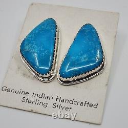 Native Navajo High Grade Turquoise Sterling Silver Earrings 1.1x. 6 John Delvin