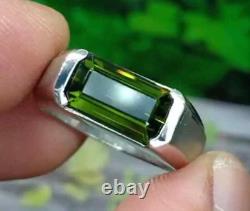 Natural Green VS Grade Mens Tourmaline Sterling Silver 925 Ring High Grade Stone