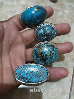 Natural High Grade turquoise 4 Pcs with Handmade silver ring Setting