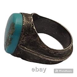 Old Pawn Coin Silver High Grade ITHACA PEAK TURQUOISE RING size 8