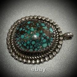 Old Pawn Silver Native American High Grade Lander Blue Turquoise Pendant