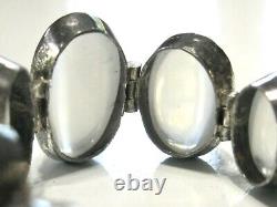 Rare Antique High Grade Moonstone Bracelet Oval Cabochons & 925 Sterling Silver