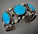 Stunning Vintage Navajo Sterling Silver High Grade Turquoise Cuff Bracelet