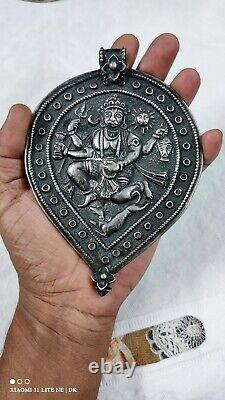 Vintage High Grade Old Silver Extra Large Tantra Bhagav Pendant HandmadeNecklace