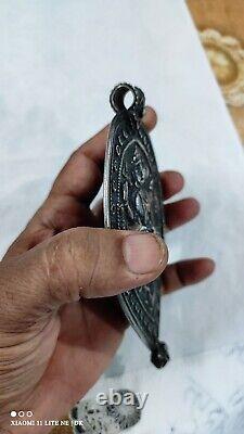 Vintage High Grade Old Silver Extra Large Tantra Bhagav Pendant HandmadeNecklace