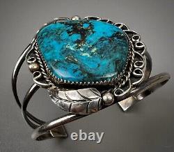 Vintage Navajo Old Pawn Sterling Silver High Grade Turquoise Cuff Bracelet