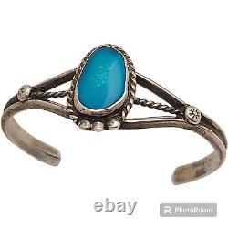 Vintage Navajo Sterling Silver High Grade Kingman Turquoise Cuff Bracelet
