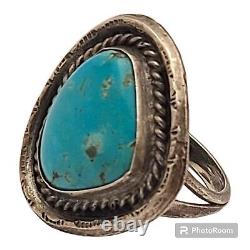 Vintage Navajo Sterling silver high grade Candelaria nevada Turquoise Ring Sz7