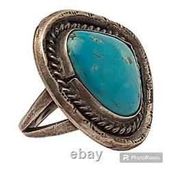 Vintage Navajo Sterling silver high grade Candelaria nevada Turquoise Ring Sz7
