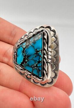 Vtg 1.5 Navajo Sterling Silver Natural High Grade Kingman Turquoise Ring 24.6g