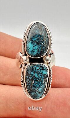 Vtg HIGH GRADE Navajo Spiderweb Turquoise LONE MOUNTAIN Sterling Silver Ring