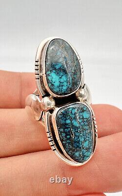 Vtg HIGH GRADE Navajo Spiderweb Turquoise LONE MOUNTAIN Sterling Silver Ring