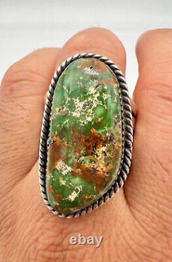 Vtg Navajo Sterling Silver Natural High Grade Royston Turquoise Long Ring 1 5/8