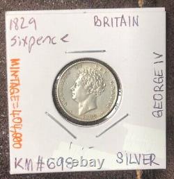 1829 Grande-Bretagne 6 pence Pièce en argent DE HAUTE QUALITÉ-George IV-KM#698-TIRAGE=404,000