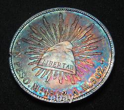 1902 MO AM Mexique Argent Un (Un) Peso Patine Colorée - Haut Grade + Patine Colorée