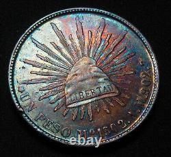 1902 MO AM Mexique Argent Un (Un) Peso Patine Colorée - Haut Grade + Patine Colorée