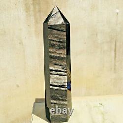 803g Haute Grade Argent Sheen Obsidian Rock Point Healing Obelisk Wand Tower