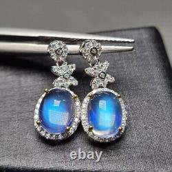 Boucles d'oreilles de haute qualité en pierre de lune bleue naturelle argent sterling 925 cadeau pour femmes