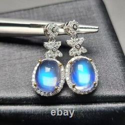 Boucles d'oreilles de haute qualité en pierre de lune bleue naturelle argent sterling 925 cadeau pour femmes