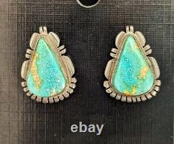 Boucles d'oreilles en argent sterling de qualité supérieure avec turquoise verte A+ Navajo Norvin Johnson