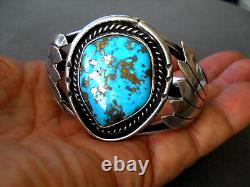 Bracelet en argent sterling américain natif avec turquoise de haute qualité de Morenci 65g
