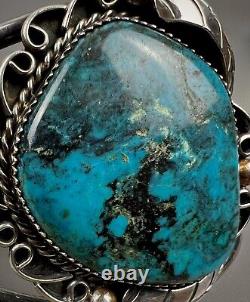 Bracelet manchette Vintage Navajo en argent sterling avec turquoise de haute qualité