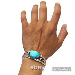 Bracelet manchette en argent sterling de haute qualité avec turquoise Royston Navajo Vivian Barbone