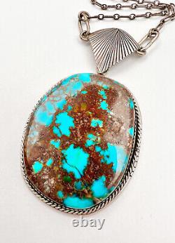 Collier pendentif en argent sterling de haute qualité avec turquoise Royston, de Tom Willeto, Navajo