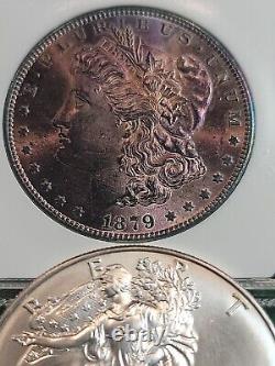 Dollar en argent Morgan de 1879-S, patine violette. Haute qualité (T5)