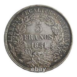 France 5 Francs Tête de Cérès 1851 Belle patine de qualité élevée en argent de taille couronne 5E