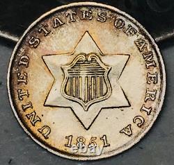 Pièce d'argent de trois cents de 1851 Trime 3c Type 1 de haute qualité CHOIX US Coin CC20476