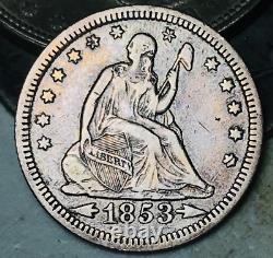 Pièce de monnaie américaine en argent de haute qualité de 25C RAYS ARROWS, Quart de liberté assise de 1853 CC19875