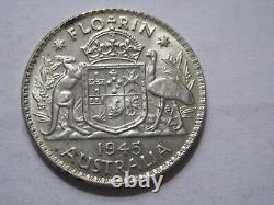 Pièce de monnaie en argent Florin de 1945 de qualité GEM UNC, de haut grade, avec une faible frappe. #45. CUA GEM