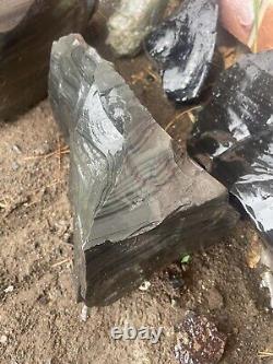 Pierre d'obsidienne argentée brute, brute et de haute qualité, cristaux de guérison de qualité A.