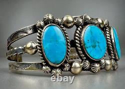 Superbe Bracelet Jonc Vintage Navajo en Argent Sterling avec Turquoise de Haute Qualité