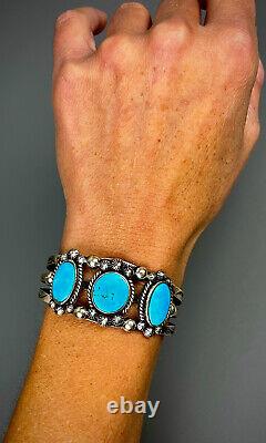 Superbe Bracelet Jonc Vintage Navajo en Argent Sterling avec Turquoise de Haute Qualité